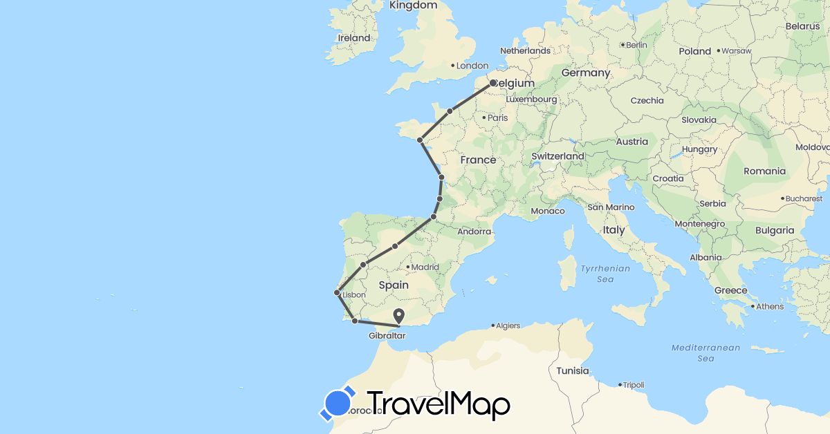 TravelMap itinerary: driving, motorbike in Spain, France, Portugal (Europe)